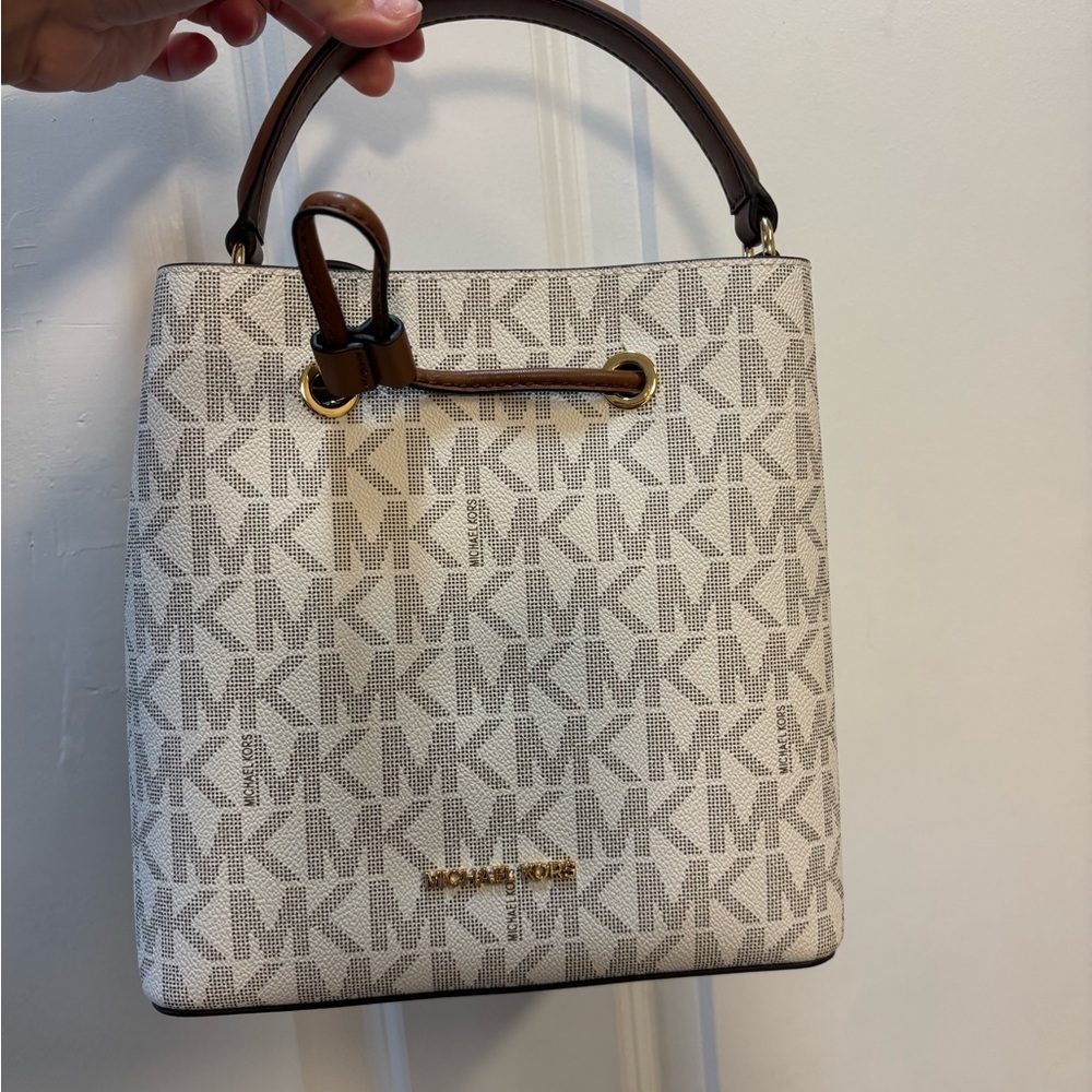 Michael Kors Monogram Cream and Tan Shoulder Bag